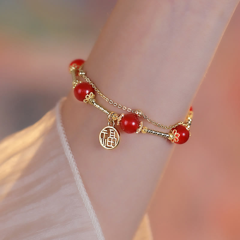 Buddha Stones Red Agate Fu Character Charm Self-acceptance Bracelet Bracelet BS 2