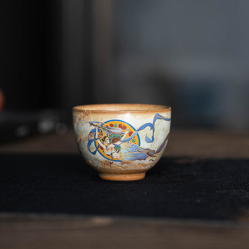 Buddha Stones Dunhuang Flying Apsaras Ceramic Gaiwan Sancai Teacup Kung Fu Tea Cup With Lid Cup BS 19