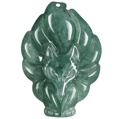 Foviel Natürliche grüne Jade neun Tailed Fox Glück Halskette Anhänger