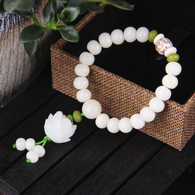 Buddhastoneshop Lotus Natural White Bodhi Seed Luck Bracelet