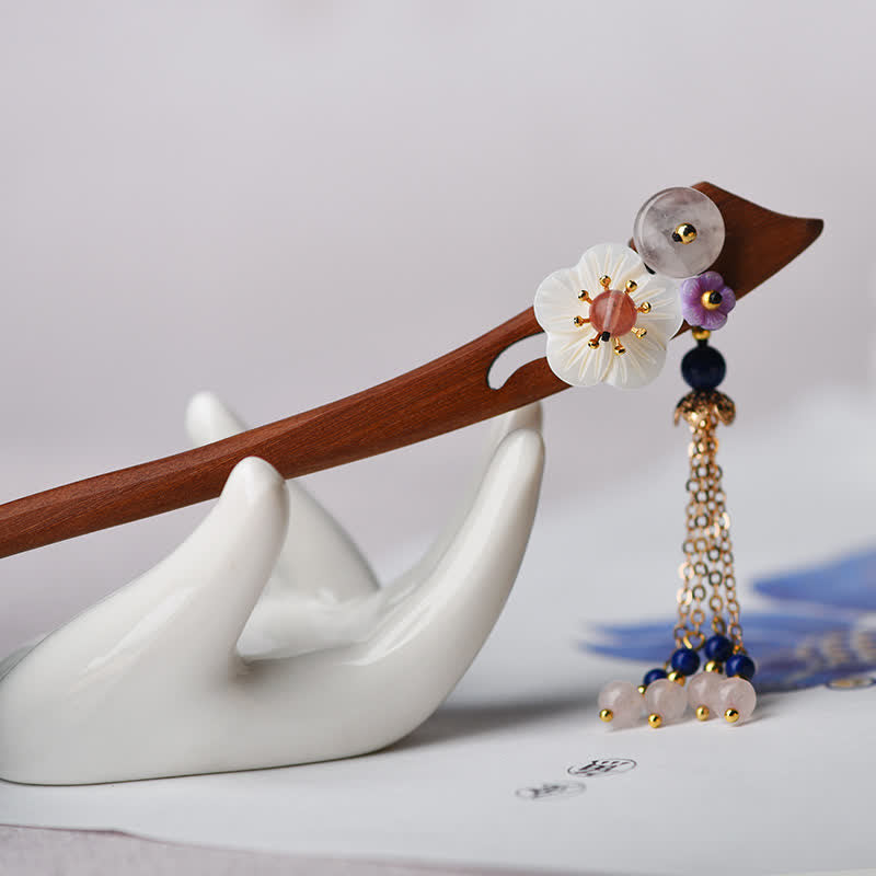 Buddha Stones Red Sandalwood Pink Crystal Charm Healing Hairpin Decorations Hairpin BS 1
