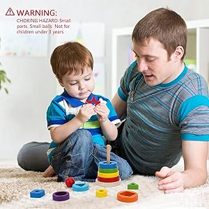 Fidtoy Torre apilable de anillos de madera arcoíris para niños pequeños, juguete Montessori para el tiempo de tranquilidad, juego en casa, clasificación de colores, desarrollo de habilidades motoras finas, juguete educativo