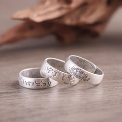 Foviel 999 Sterling Silver Lotus Elephant Six True Words Blessing Ring