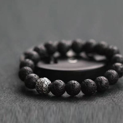 Buddha Stones Lava Rock Fish Scales Bead Healing Bracelet Bracelet BS 3