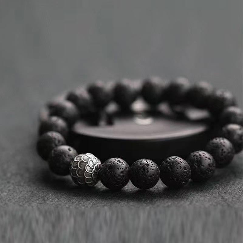 Buddha Stones Lava Rock Fish Scales Bead Healing Bracelet Bracelet BS 3