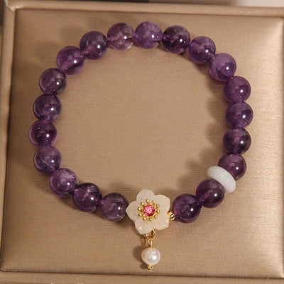 Buddha Stones Natural Amethyst White Agate Pearl Charm Balance Bracelet Bracelet BS 4