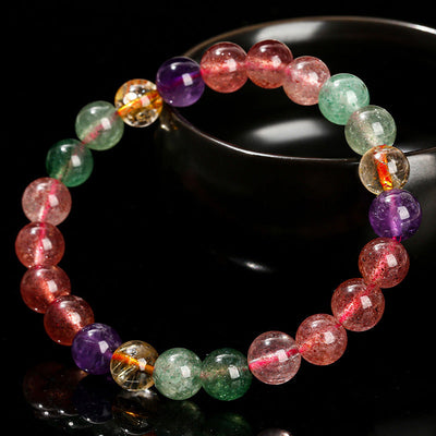 Buddha Stones Natural Multicolored Strawberry Quartz Love Healing Beaded Bracelet Bracelet BS 1