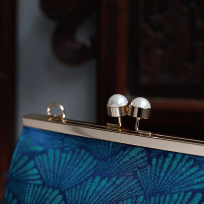 Buddha Stones Vintage Peacock Blue Leaf Pattern Pearl Metal Handbag Handbags BS 6