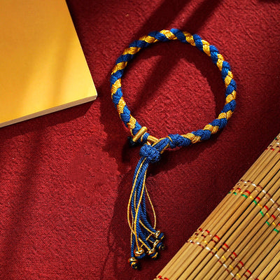 Buddha Stones Handmade Tibetan Five God Of Wealth Dragon Scale Rope Luck Braid Bracelet Bracelet BS Blue Gold(Wrist Circumference 14-18cm)