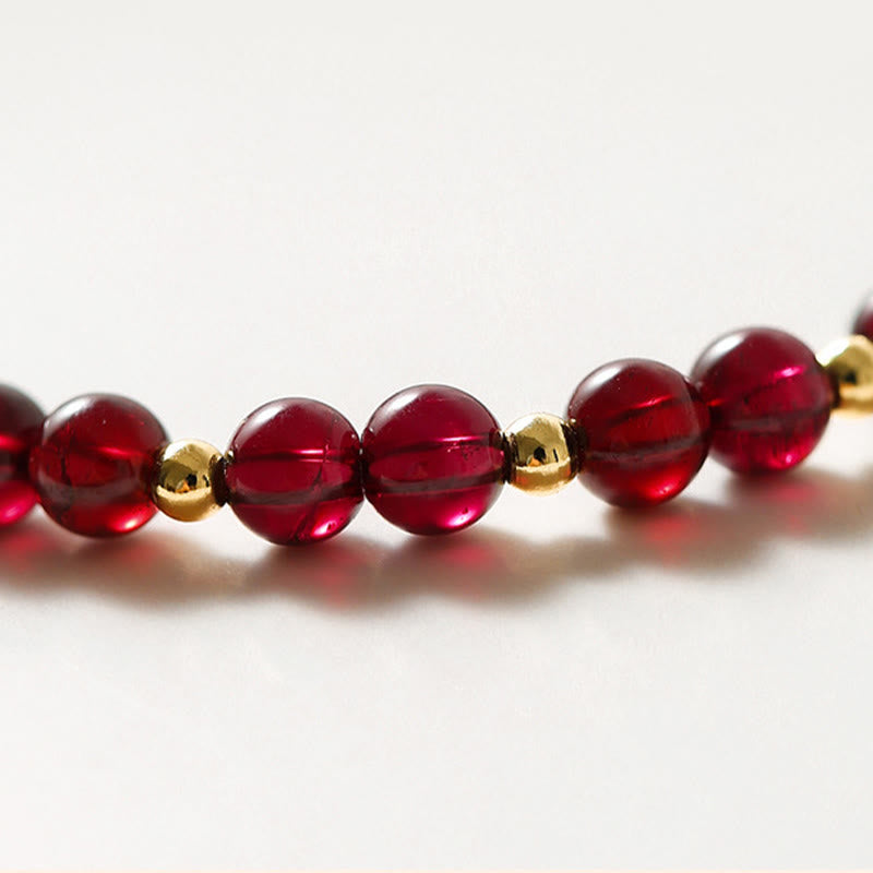 Buddha Stones 14K Gold Natural Garnet Cinnabar Flower Calm Bracelet Bracelet BS 7