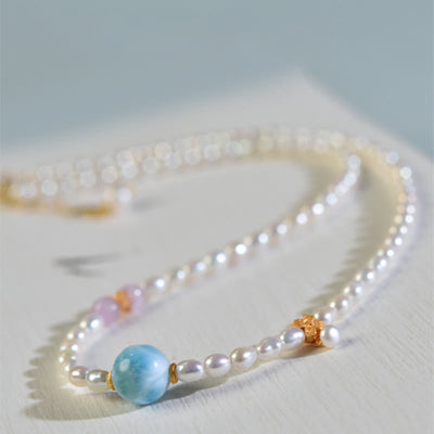 Buddha Stones 925 Sterling Silver Natural Pearl Larimar Sincerity Necklace Pendant Necklaces & Pendants BS 6