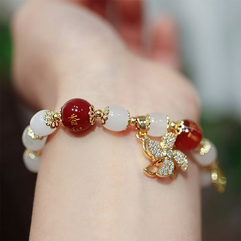 Buddha Stones Windmill Chinese Lock Charm Fu Character Blessing Bracelet Bracelet BS 5