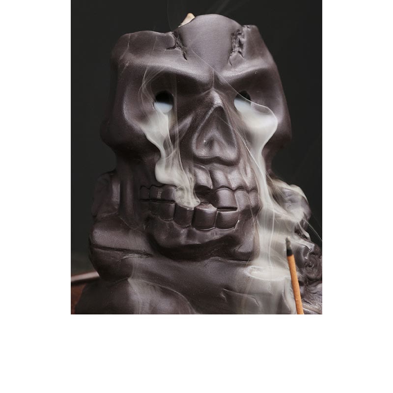 Buddha Stones Halloween Skull Head Purple Clay Healing Incense Burner Decoration Incense Burner BS 4