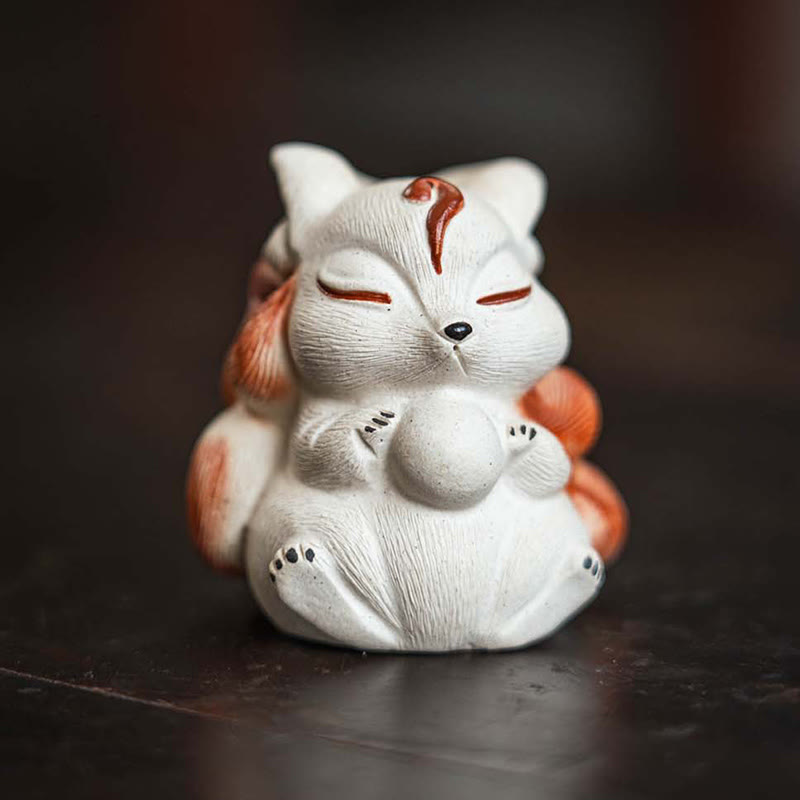 Buddha Stones Mini Nine-Tailed Fox Purple Clay Luck Desk Decoration Decorations BS 4