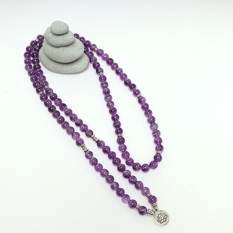 Buddha Stones Natural Amethyst Purification Mala Bracelet Bracelet BS 10