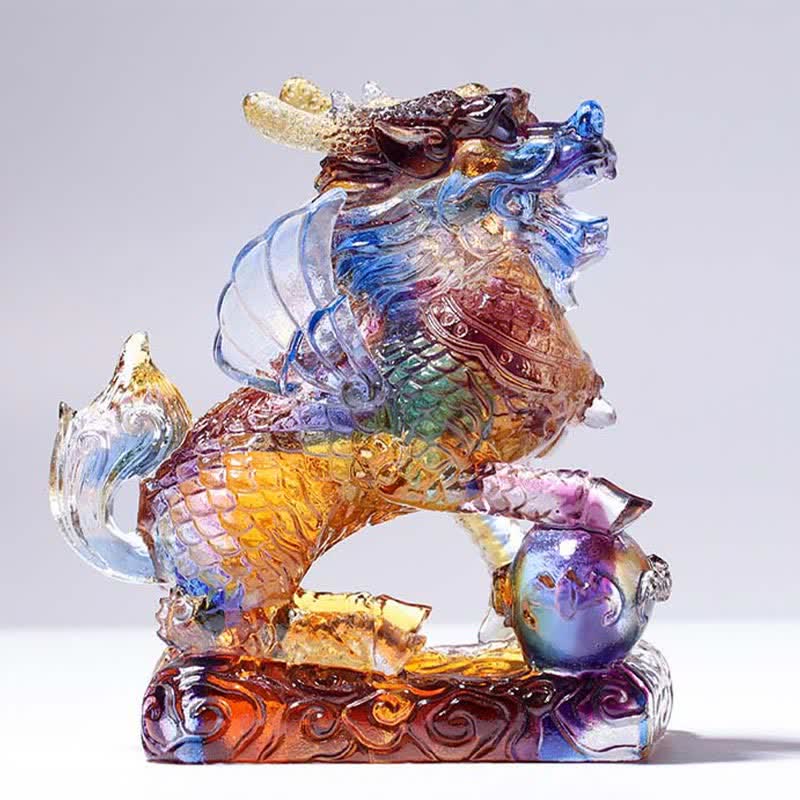 Buddha Stones Feng Shui Kirin Handmade Liuli Crystal Art Piece Fortune Home Office Decoration Decorations BS 1