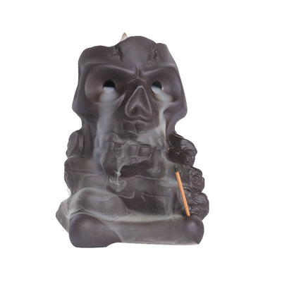 Buddha Stones Halloween Skull Head Purple Clay Healing Incense Burner Decoration Incense Burner BS 8