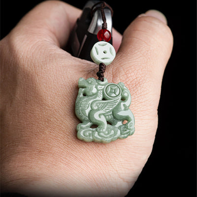 Buddha Stones Natural Jade Kirin Prosperity Phone Hanging Decoration Hanging Decoration BS 7