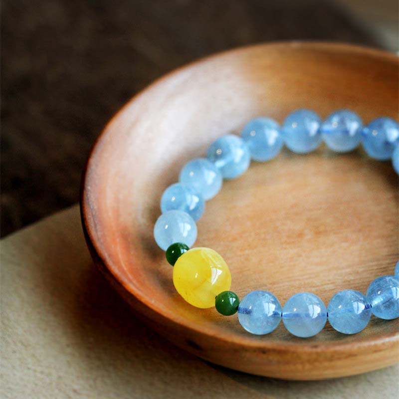 Natural Aquamarine Amber Beads Serenity Healing Bracelet Bracelet BS 10