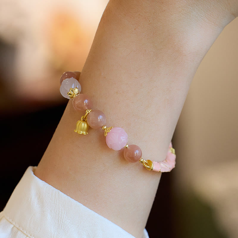 Buddha Stones Sun Stone Golden Silk Jade Lily of the Valley Charm Positive Bracelet Bangle Bracelet Bangle BS 13