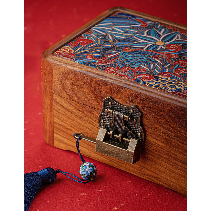 Buddha Stones Retro Handmade Floral Pattern Rosewood Jewelry Storage Box Lockable Wooden Gift Organizer Box Jewelry Storage Box BS 3