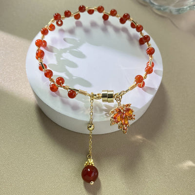 Buddha Stones Red Maple Leaf Luck Charm Bracelet Bracelet BS 3