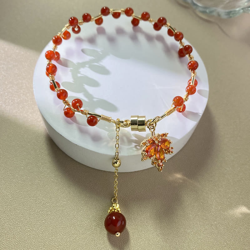 Buddha Stones Red Maple Leaf Luck Charm Bracelet Bracelet BS 3