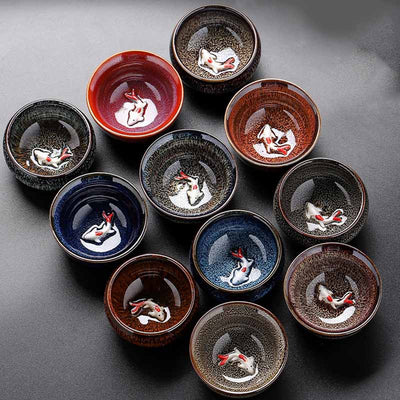 Buddha Stones Small Koi Fish Kiln Change Chinese Jianzhan Ceramic Teacup Kung Fu Tea Cup 60ml Jian Zhan Tea Cup BS main