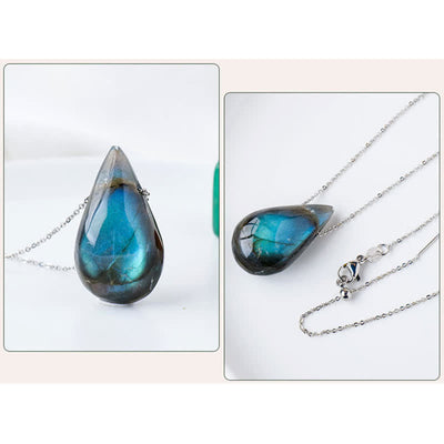 Buddha Stones Labradorite Water Drop Support Healing Necklace Pendant Necklaces & Pendants BS 7