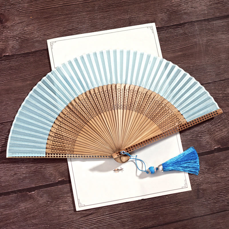 Buddha Stones Vintage Handheld Folding Fan With Bamboo Frames Folding Fan BS 13