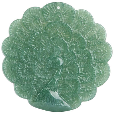 Buddha Stones Natural Jade Peacock Luck Prosperity Necklace Pendant Necklaces & Pendants BS 10