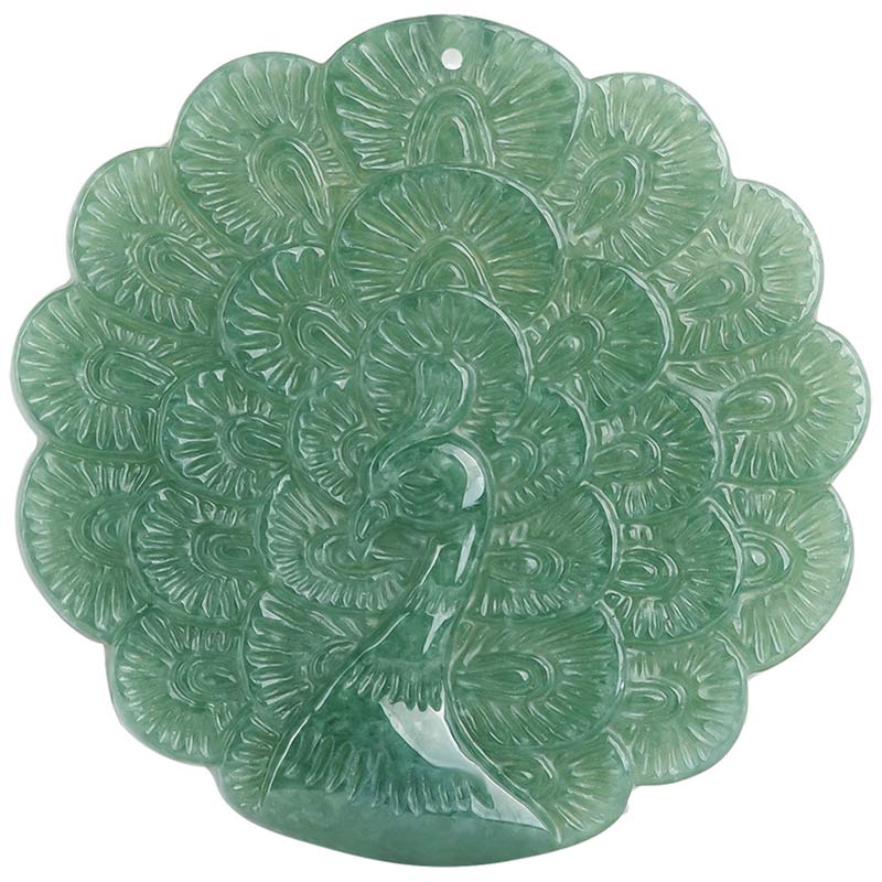 Buddha Stones Natural Jade Peacock Luck Prosperity Necklace Pendant Necklaces & Pendants BS 10