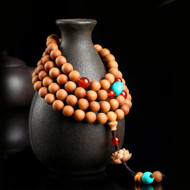 Buddha Stones Tibetan Sandalwood Lotus Enlightenment Charm Mala Bracelet Mala Bracelet BS 1