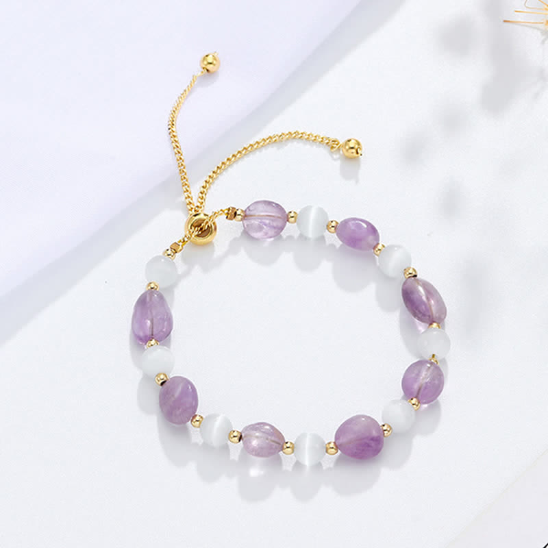 Buddha Stones Amethyst Pink Crystal Black Rutilated Quartz Spiritual Awareness Bracelet Bracelet BS 2
