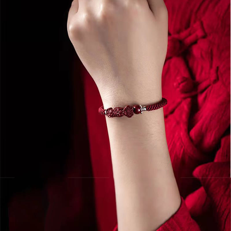 Buddha Stones Handcrafted PiXiu Cinnabar Wealth Luck Braided Bracelet Bracelet BS 13