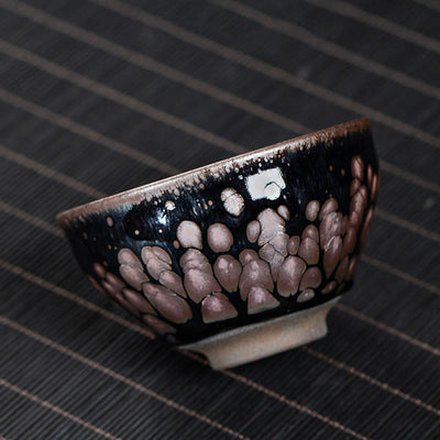 Buddha Stones Handmade Cherry Blossoms Sakura Design Chinese Jianzhan Ceramic Teacup Kung Fu Tea Cup Jian Zhan Tea Cup BS 3