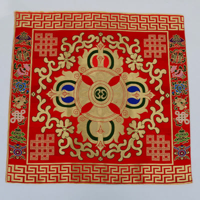Buddha Stones Flower Endless Knot Prayer Altar Mat Healing Meditation 8 Auspicious Symbols Mat Table Runner Prayer Altar BS Flower Red