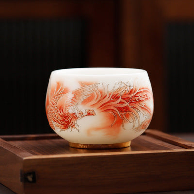 Buddha Stones Phoenix White Porcelain Ceramic Teacup Kung Fu Tea Cup Cup BS 1