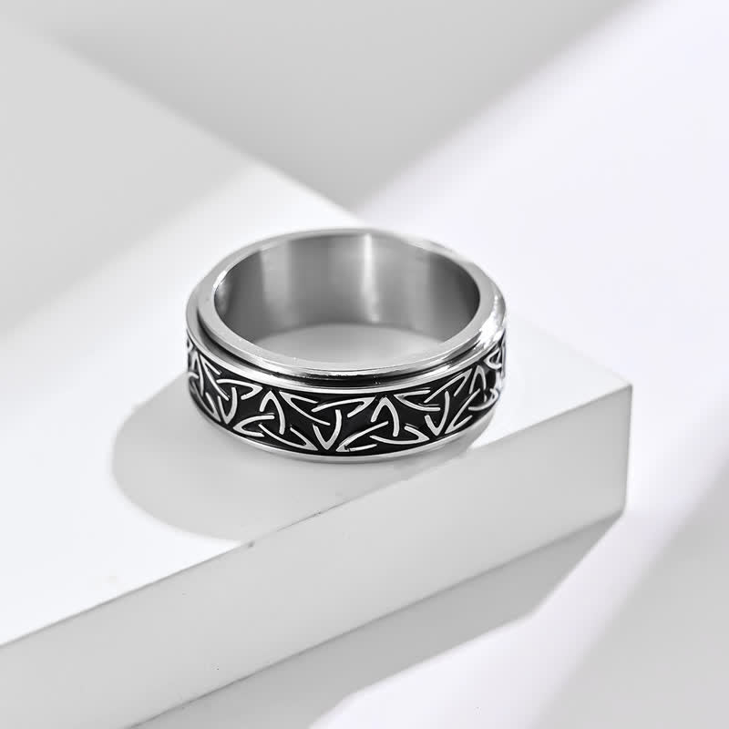 Buddha Stones  Triangle Knot Triquetra Titanium Steel Calm Rotatable Ring Ring BS 2