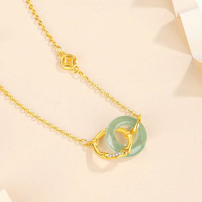 Buddha Stones 925 Sterling Silver Natural Green Aventurine Peace Buckle Bamboo Coin Prosperity Necklace Pendant Necklace BS 2