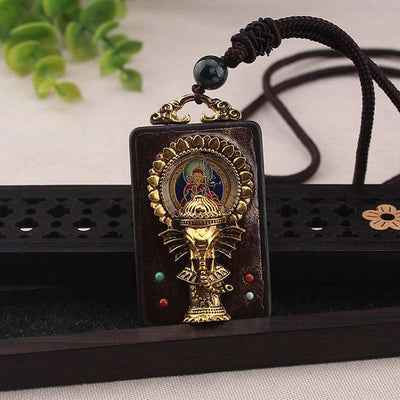 Buddha Stones Ebony Wood Elephant God of Fortune Buddha Blessing Necklace String Pendant Necklaces & Pendants BS 8