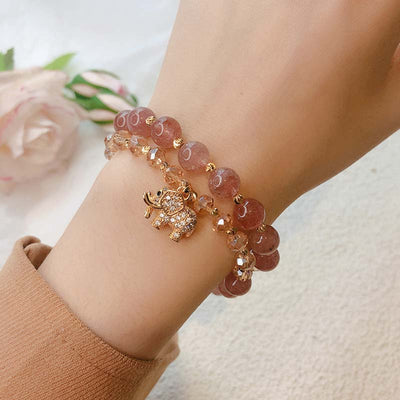 Buddha Stones Rose Quartz Elephant Healing Energy Charm Bracelet Bracelet BS 2