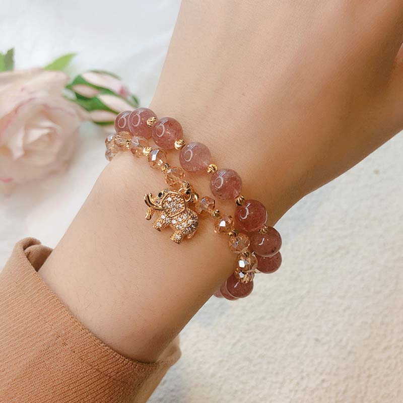 Buddha Stones Rose Quartz Elephant Healing Energy Charm Bracelet Bracelet BS 2