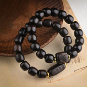 Foviel Tibetan Ebony Wood Barrel Beads Lucky And Treasure Balance Bracelet