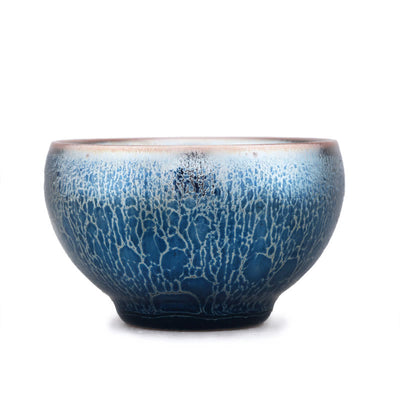 Buddha Stones Handmade Jellyfish Dragon Scale Pattern Chinese Jianzhan Ceramic Teacup Tenmoku Kung Fu Tea Cup Jian Zhan Tea Cup BS 5