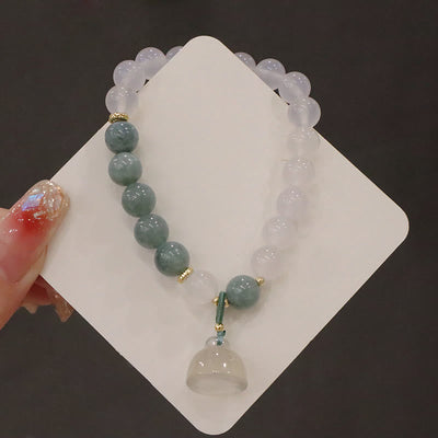 Buddha Stones White Agate Jade Lotus Flower Peace Buckle Protection Bracelet Bracelet BS 4