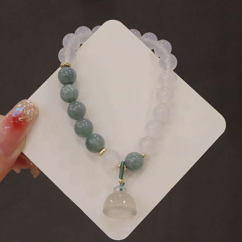 Buddha Stones White Agate Jade Lotus Flower Peace Buckle Protection Bracelet Bracelet BS 4