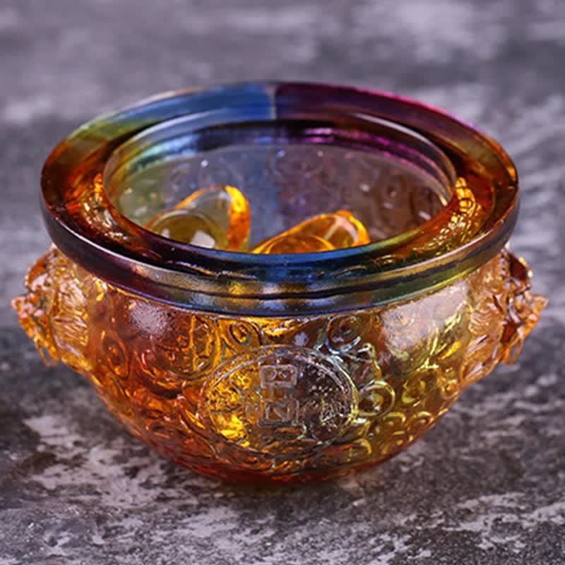 Buddha Stones Handmade Liuli Crystal Treasure Bowl Art Piece Home Decoration Decorations BS 8