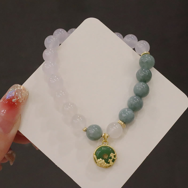 Buddha Stones White Agate Jade Lotus Flower Peace Buckle Protection Bracelet Bracelet BS 10