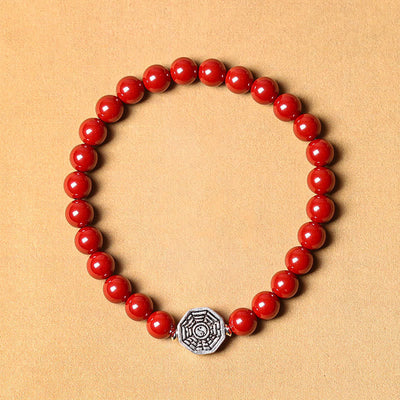 Buddha Stones 925 Sterling Silver Yin Yang Bagua Symbol Cinnabar String Concentration Bracelet Bracelet BS Cinnabar Beads(Elastic String) 23cm
